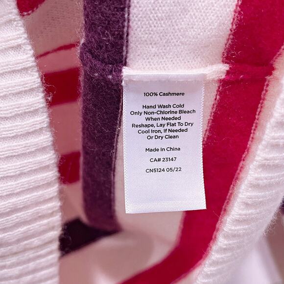 Talbots Pure 100% Cashmere Sweater Cream Stripe Crewneck Womens Small Petite SP - Picture 6 of 7